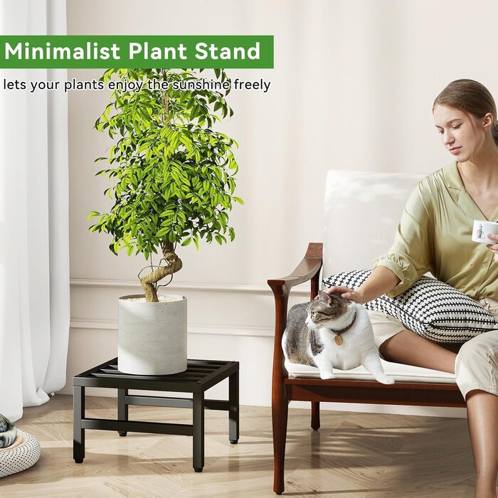 Підставка для рослин IBUYKE з 3 предметів, металева, для використання в приміщенні/на вулиці, міцна підставка для невеликих квіткових горщиків 30 см, сучасна квадратна полиця для рослин, підставка для вітальні, балкону, саду, чорна TMJ075B-3 чорна 30 см -