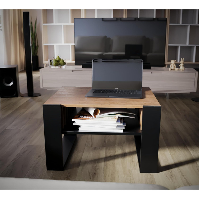 Журнальний столик для дивана Невеликий журнальний столик з чорного дуба з місцем для зберігання Сучасний журнальний столик з рейками Журнальний столик Невеликий столик Журнальний столик шириною 65 см Міцний журнальний столик з чорного дуба