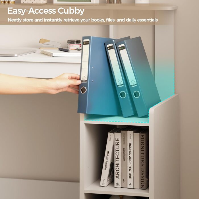 Комп&39ютерний стіл Mondeer з регульованою полицею, компактний офісний стіл з підставкою для монітора, 110 x 48 x 93 см, для кабінету, офісу, спальні, білий дерев&39яний композит