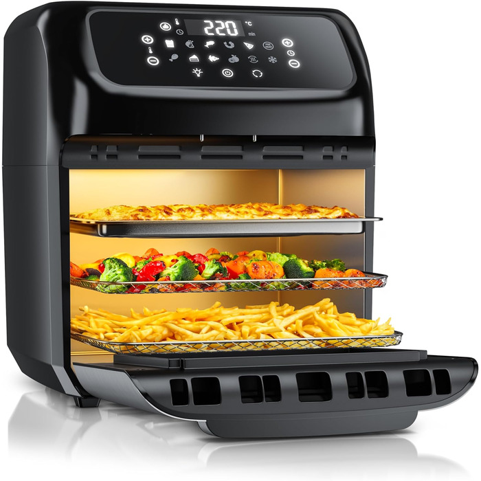 Фритюрниця 4 в 1 12 літрів - Гриль - Дегідратор - Духовка - Аерофритюрниця - Світлодіодний сенсорний екран - Easy&Clean - Фритюрниця Обертовий гриль без олії - Конвекція - Піца Курка Фрі - Без BPA A 12 л