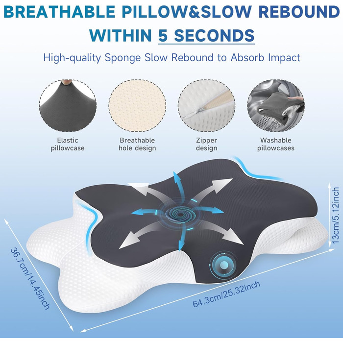 Подушка для шиї, ергономічна подушка з двома висотами, подушка з піни з ефектом пам&39яті, подушка для сну на боці з дихаючою наволочкою, подушка-метелик для сну на боці, на спині та на животі