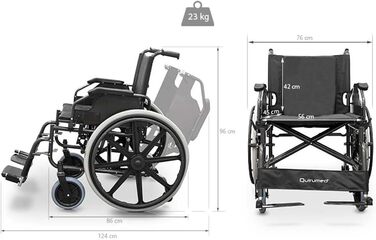 ВІЗОК QUIRUMED, СПЕЦІАЛЬНА ШИРИНА 56 СМ КОРИСНА, розбірна, сталева, знімна оббивка, широке сидіння, легко складається, знімні підлокітники, для людей похилого віку, для інвалідів
