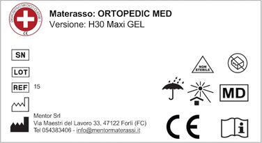 Матрац Mentor Memory Med H4 для одного ліжка 80 x 190 Ортопедичний Med H30 Maxi Gel Медичний знімний чохол - 11 зон 80 x 190 см