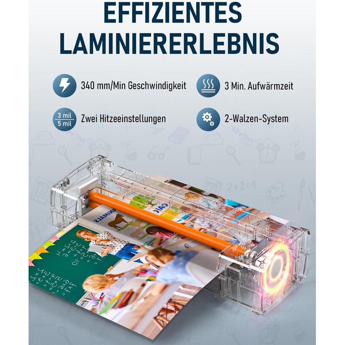 Ламінатор A4, гарячий та холодний ламінатор з 20 ламінуючими пакетами для паперів A4, A5 та A6, ламінатор 12-в-1 з різаком для паперу та закруглювачем кутів, ламінуючий пакет для школи, дому та офісу, білий