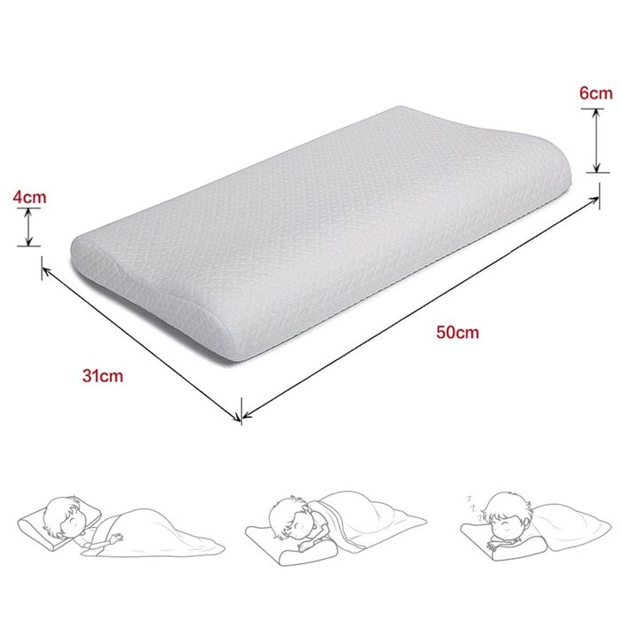 Подушка для дітей для сну Гіпоалергенна піна з пам'яттю Oeko-Tex Дитяча подушка для захисту шиї для дітей3-8 років. White-s12 ука