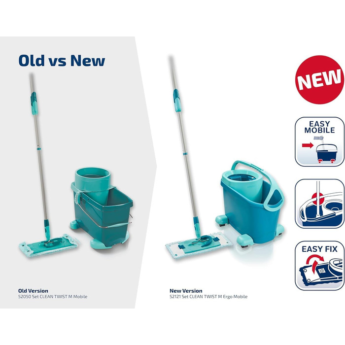 Плоска швабра Ergo 2.0 на коліщатках, підлогова швабра з покриттям Supersoft для вологого прибирання паркету, ламінату та натураль