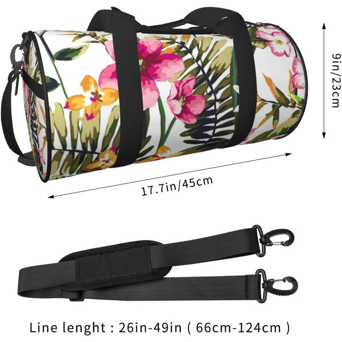 Спортивна сумка, дорожня сумка, акварельний принт, квітковий візерунок, сумка для подорожей на вихідні, чорна, універсальний розмір