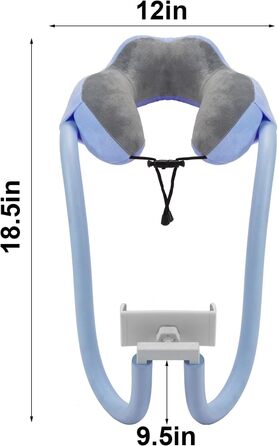 Тримач для шиї телефону - регульований на 360 градусів, подушки для підтримки шиї, тримач для телефону 2-в-1, підставка для мобільних телефонів, знімні тримачі, колиска для мобільного пристрою, зручна дорожня подушка синього кольору