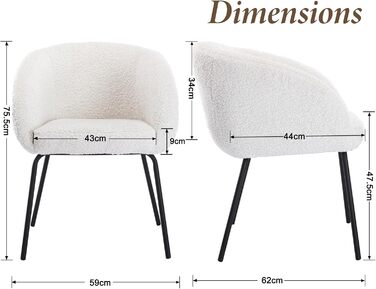 Крісло Chairus з м&39яким штучним хутром для спальні, вітальні, крісло для ванної кімнати, крісло для відпочинку з металевими ніжками (біле)