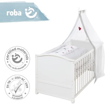 Комплект дитячого ліжечка Adam & Owl - 70 x 140 см - Ліжечко для росту з постільною білизною, балдахіном, матрацом - Регульоване п