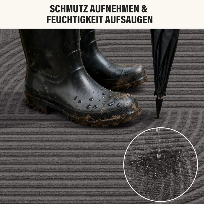 Килимок для вловлювання бруду FEOMOS для приміщень/зовнішнього використання 50x80 см, нековзний абсорбуючий килимок для дверей, який можна прати та міцний, для вхідних дверей, коридору, балкону, кухні - сірий