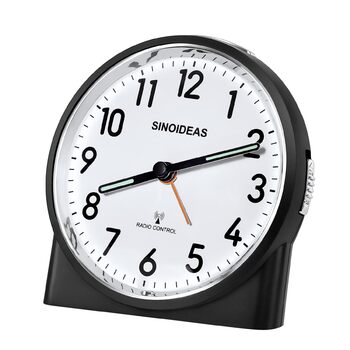 Радіокерований будильник, аналоговий радіокерований будильник без цокання, з нічником та функцією повтору будильника, потрібна 1 батарейка типу АА 1,5 В (не входить до комплекту) (чорний)