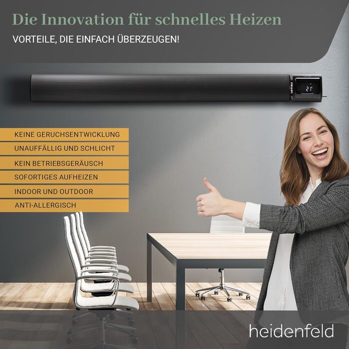Темний радіатор Heidenfeld DH700 3-СВІТЛОВИЙ ДИСПЛЕЙ - Керування за допомогою застосунку - 3200 Вт - Інфрачервоний обігрівач - Радіаційний обігрівач - Опалення - Обігрівач для патіо - Темний радіаційний обігрівач площею до 20 м (чорний)