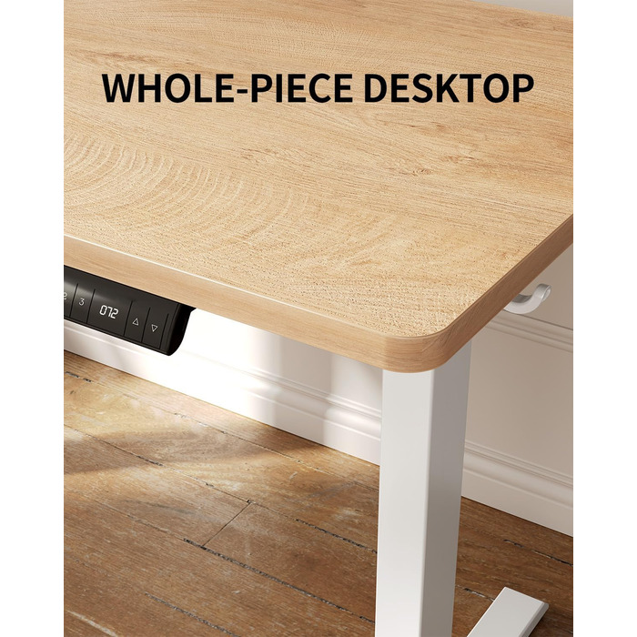 Стіл FEZIBO з регульованою висотою, цільна стільниця, 120 x 60 см, стіл з регульованою висотою та портами зарядки USB-A та USB-C, стіл для роботи сидячи та стоячи для домашнього офісу, стіл для роботи стоячи, дуб 120 x 60 см
