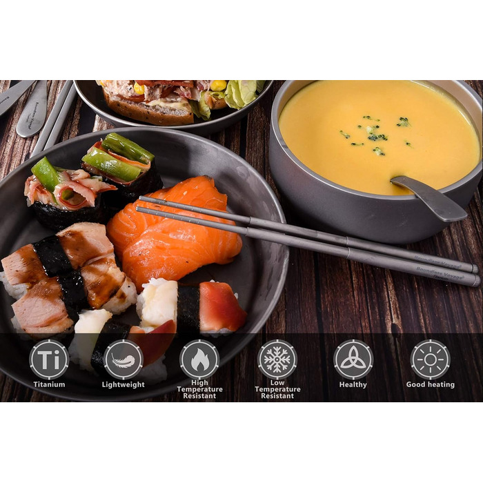 Безмежна подорож Складні телескопічні титанові палички для їжі Кемпінг Кемпінг Пікнік Складаний посуд Столові прибори Ti1004T