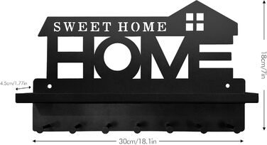 Ключниця з поличкою без свердління чорна, Ключниця сучасна, Ключниця настінна з 7 гачками для ключів і вішалкою, Ключниця для прик