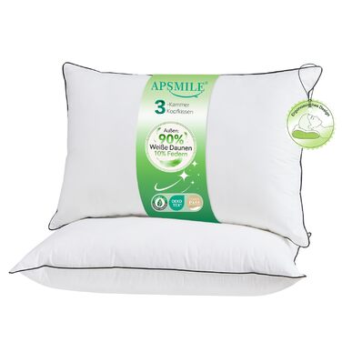 Пухові подушки преміум-класу APSMILE 40x80 (2 шт.) Зовнішній наповнювач 90 білого пуху Внутрішній наповнювач суміш пера Ергономічний дизайн для максимального комфорту Чохол з м&39якої органічної бавовни Вага наповнювача 730 г кожна, 40x80 см (2 шт.), біли