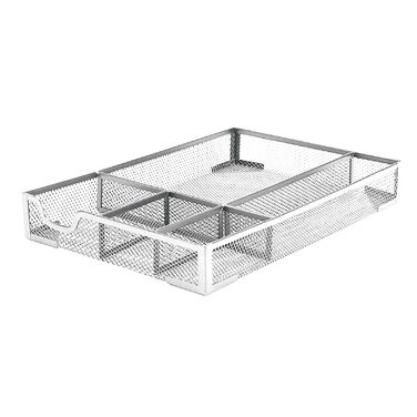Органайзер для шухляд столу, металева сітка, органайзер для офісних шухляд з 5 відділеннями, коробка для зберігання на столі, для дому, шкільного приладдя, 31,9 x 21,6 см (сріблястий)