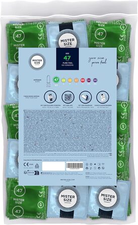 Презервативи MISTER SIZE, ультратонкі, 47 мм, упаковка 100 шт./надзвичайно тонкі, надзвичайно тонкі, змащені/виготовлені зі 100 натурального каучукового латексу, розмір XS/природне відчуття, упаковка 100 шт.