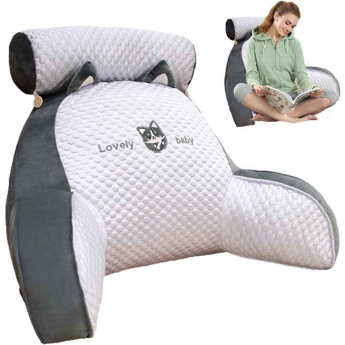 Подушка для читання для ліжка Подушка для спини для сидіння в ліжку Подушка для читання Ice Silk Подушка для спини з підлокітниками Подушка для читання для дорослих у ліжку Подушка для читання для ліжка та дивана 50x70 см Heiser