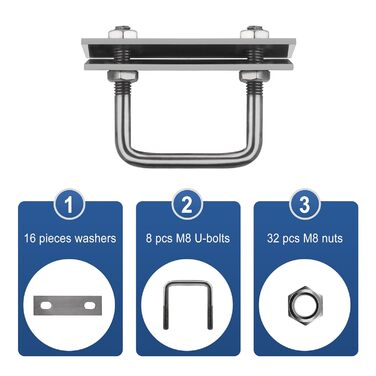 Гвинт M8, U-подібний різьбовий кронштейн, 8 шт. квадратних болтів, U-болти затискачі, U-болти для саду, автофургонів, DIY, сонячна установка та кріплення 8 шт. M8x50x60MM