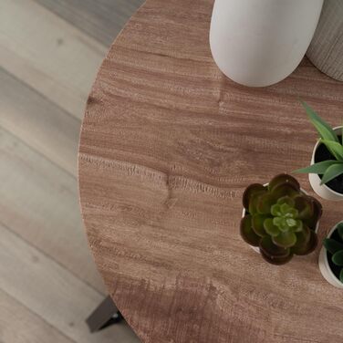 Приставний столик Журнальний столик Кругла тумбочка Журнальний столик Диван-столик з полицею для вітальні Спальні, промисловий дизайн, металевий каркас, дуб, дерево, 46x46x45 см