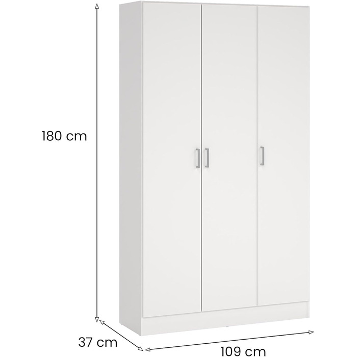 Велика багатофункціональна шафа Beaumont, додаткова шафа з 3 дверцятами, полиця для взуття з полицями, шафа для віників, 109 x 37 x 180 см, білий колір, 3 дверцята 4 полиці