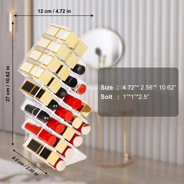 Органайзер для губної помади JessLab, акриловий тримач для губної помади, вежа для блисків для губ, прозорий органайзер для косметики та макіяжу для туалетного столика у ванній кімнаті, 28 відділень, прозорий 28 відділень