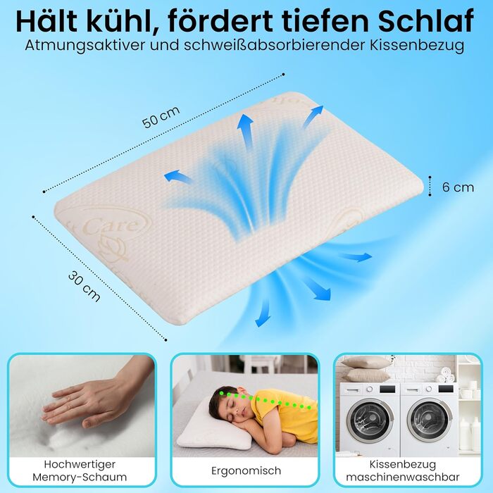 Дитяча подушка для дітей віком від 2 років, 50306 см - Ергономічна дитяча подушка з в&39язкопружної гелевої піни. Ідеально підходить для всіх дитячих ліжечок. Також ідеально підходить як супутник у подорожах.