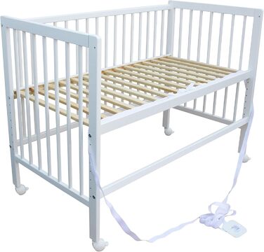 Дитяче ліжко Micoland - Приліжкове ліжко - Дитяче ліжко 120x60 см Трансформоване ліжко з ремінцем та колесами (біле) Біле