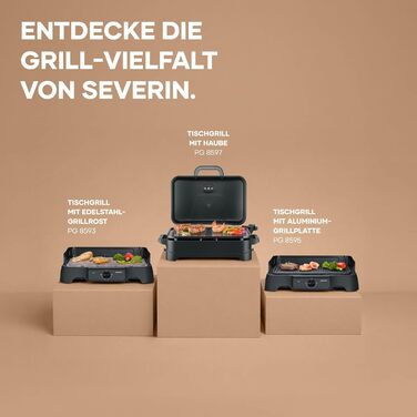 Настільний гриль Severin PG 8595 для дому та вулиці (кухня, балкон), 2000 Вт, 40-220C, 39x23 см, чорний