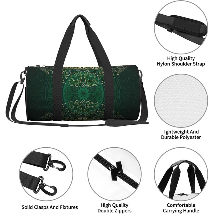 Дорожня сумка Париж, кругла, великої місткості, легка та міцна, ідеальний подарунок для подорожей, відпустки, ділових поїздок та іншого, стиль Мандала, квітковий орнамент, вінтажний завиток, універсальний розмір