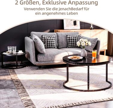 Набір журнальних столиків з 2 шт. , бічний столик, стіл для вітальні, журнальний столик з регульованою висотою, для вітальні, круглий дерев&39яний журнальний столик з чорним металевим каркасом, діаметр 70/50 см, чорний