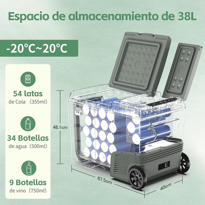 Портативний електричний холодильник, 38 л, подвійна зона охолодження, портативний, для автомобіля, 12 В / 24 В постійного струму 1