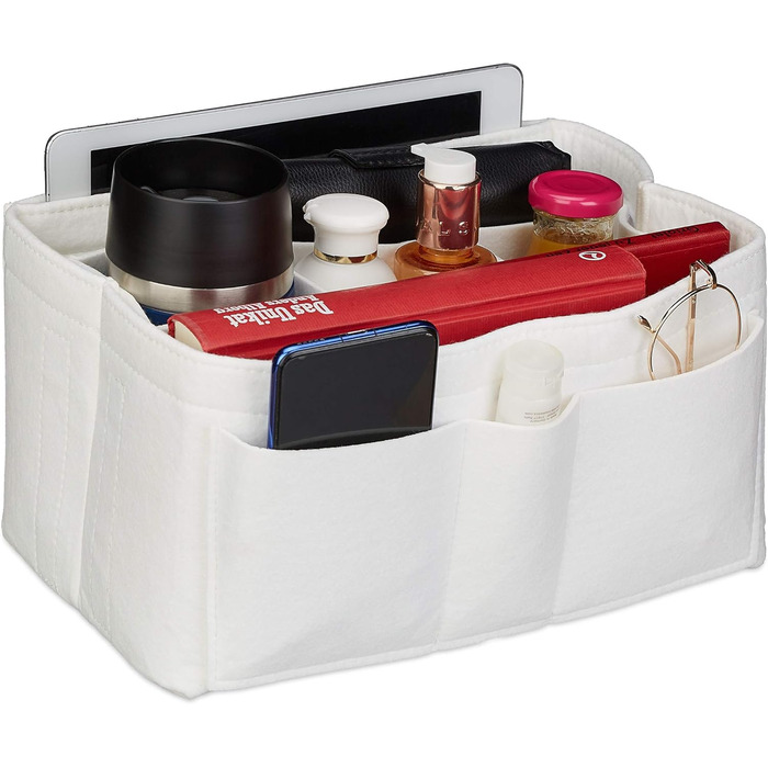 Сумка-органайзер Relaxdays bag, фетр, багато відділень, знімна перегородка, органайзер для сумочки, розмір M, білий
