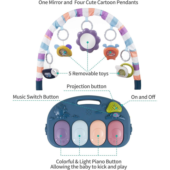 Грайте в килимок Kick and Play Piano Gym, іграшка для новонароджених з піаніно, ігрова гімнастика для занять на килимку для дитини (синій)