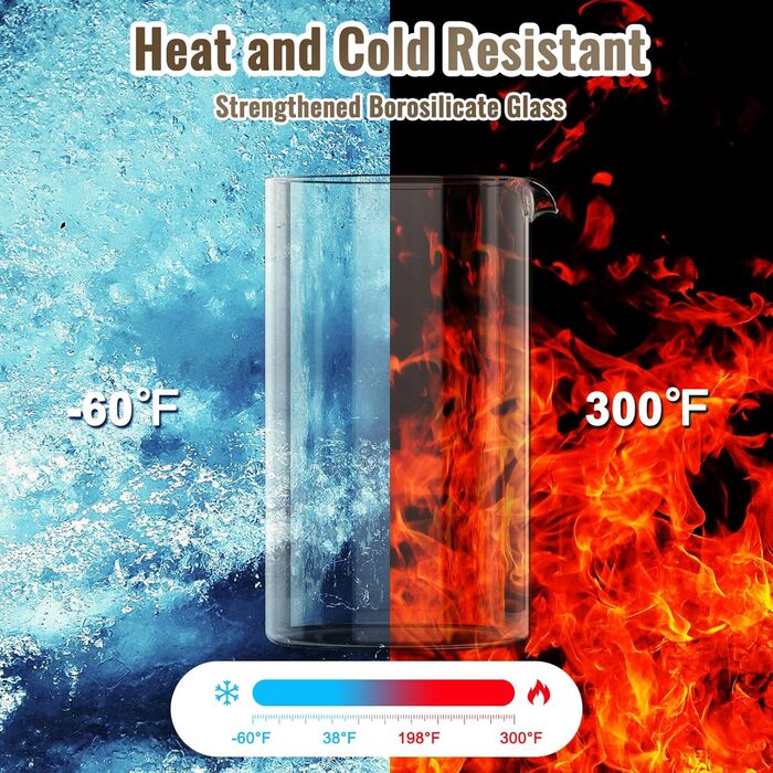 Френч-прес RAINBEAN 600 мл, кавоварка френч-прес, кавоварка з 3 фільтрами, термостійке товсте боросилікатне скло, чайний прес