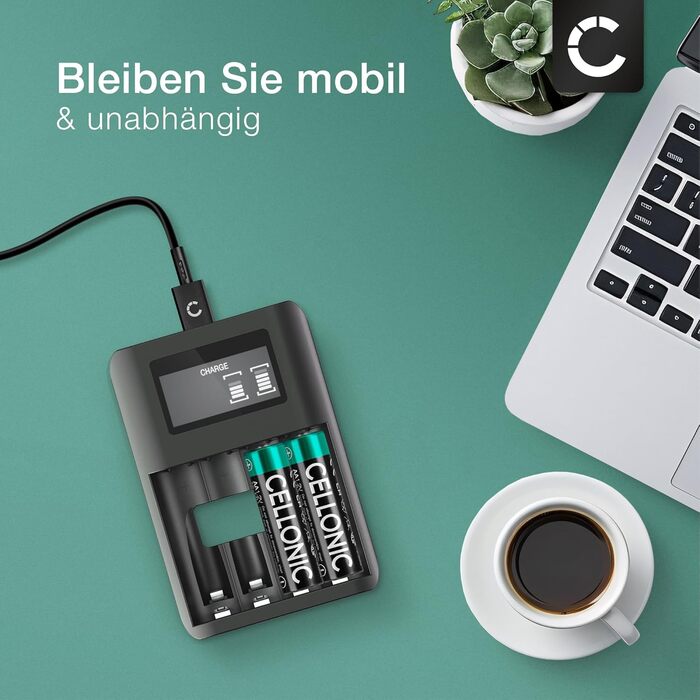 Зарядний пристрій CELLONIC USB для акумуляторів AAA AA Швидка зарядка 4 батареї Зарядний пристрій із 4 слотами для батарейок AA AAA Станція заряджання акумуляторів Індивідуальне заряджання Зарядний пристрій для акумуляторів LR03 LR6