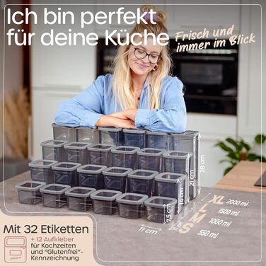 Герметичні контейнери для зберігання з кришками комплект з 24 предметів Антрацит - Штабелюються та економлять місце для кухні, герметичні банки для зберігання, контейнери для борошна, харчові контейнери, контейнери для зберігання, коробки для зберігання А