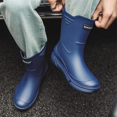 Водне взуття, гумові чоботи, гумові чоботи, чоловічі, європейський стиль, нековзні, для кухні, активного відпочинку, риболовлі, подорожей та походів, розмір 2, сині, 39 1/3 EU