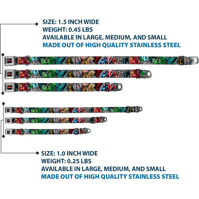 Нашийник для собак Buckle-Down AVD Marvel Avengers, багатокольоровий, розмір L (15-26 дюймів, ширина 2.5 см)