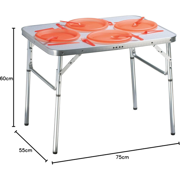 Складаний стіл Camp Active - Ніжки з регульованою висотою - Надлегкий алюміній - 75x55x60 см, сріблястий