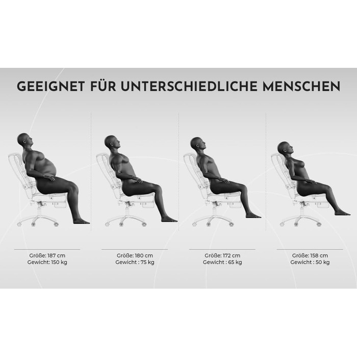 Ергономічне ігрове та офісне крісло з масажем та підставкою для ніг регульоване компютерне крісло, вантажопідйомність 150 кг для домашнього офісу та компютерних ігор, чорне