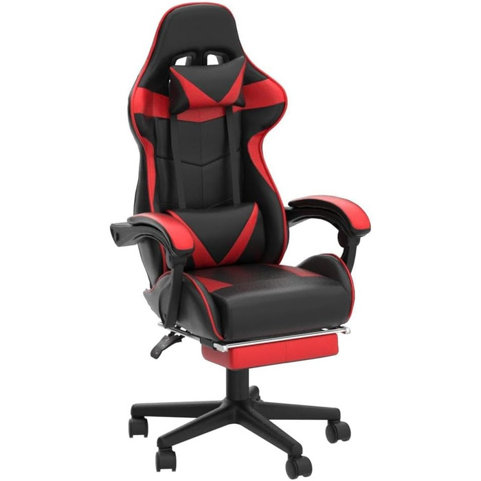 Ігрове крісло Soontrans з масажем, ігрове крісло з підставкою для ніг, підголівником та масажною подушкою для попереку, м&39які підлокітники, ергономічне ігрове крісло для геймерів, пряма трансляція з YouTube, Xbox (червоне)