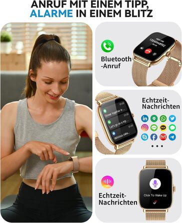 Розумні годинники для жінок та чоловіків, фітнес-годинник, фітнес-трекер з більш ніж 120 спортивними режимами, крокомір, монітор сну, водонепроникність IP68, розумний годинник для Android/iPhone (золотистий, 1.91)