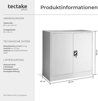 Картотечна шафа, що замикається, металева шафа з циліндричним замком безпеки, офісна шафа, що замикається, багатоцільова сталева шафа, 3 полиці з регульованою висотою, 90 x 40 x 90 см - сірий