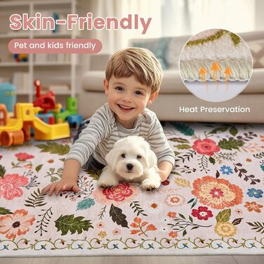 Килим для передпокою, який можна прати, доріжка з коротким ворсом, вінтажний квітковий візерунок, низький ворс, килим для вітальні, м&39який килимок для приліжкової підлоги, килимок/декор/спальня/дитяча кімната, 80x150 см, бежевий/рожевий, прямокутний 80 