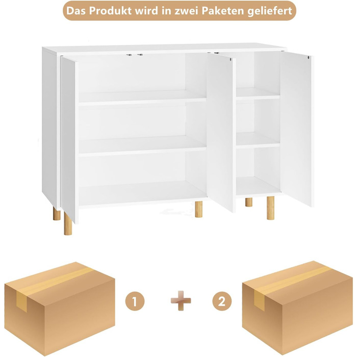 Комод FirFurd, сервант, біла кухонна шафа з 3 дверцятами, дизайн без ручок, регульовані полиці, 107x40x80 см (ШxГxВ)