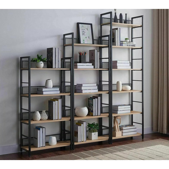 Книжкова полиця, Окремостояча полиця, 4 полиці, Промисловий дизайн, 1260x28 см Дерево/Чорний 4dc, 4