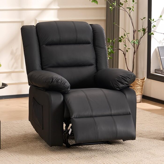 Крісло для телевізора з функцією відкидання спинки, масажне крісло з функцією підігріву, крісло-реклайнер з функцією відкидання спинки, крісло для вітальні, зручне крісло для читання, крісло для відпочинку з ручним керуванням (чорне) Чорне ручне керування